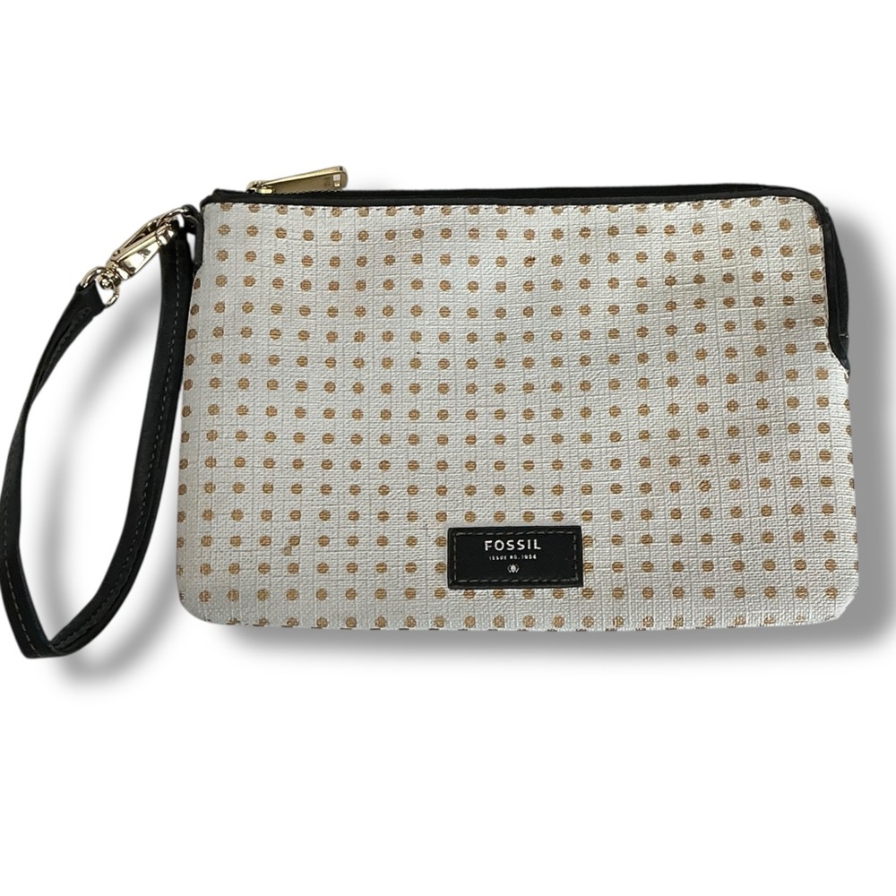Fossil Tan and Gold Polka Dot Wristlet